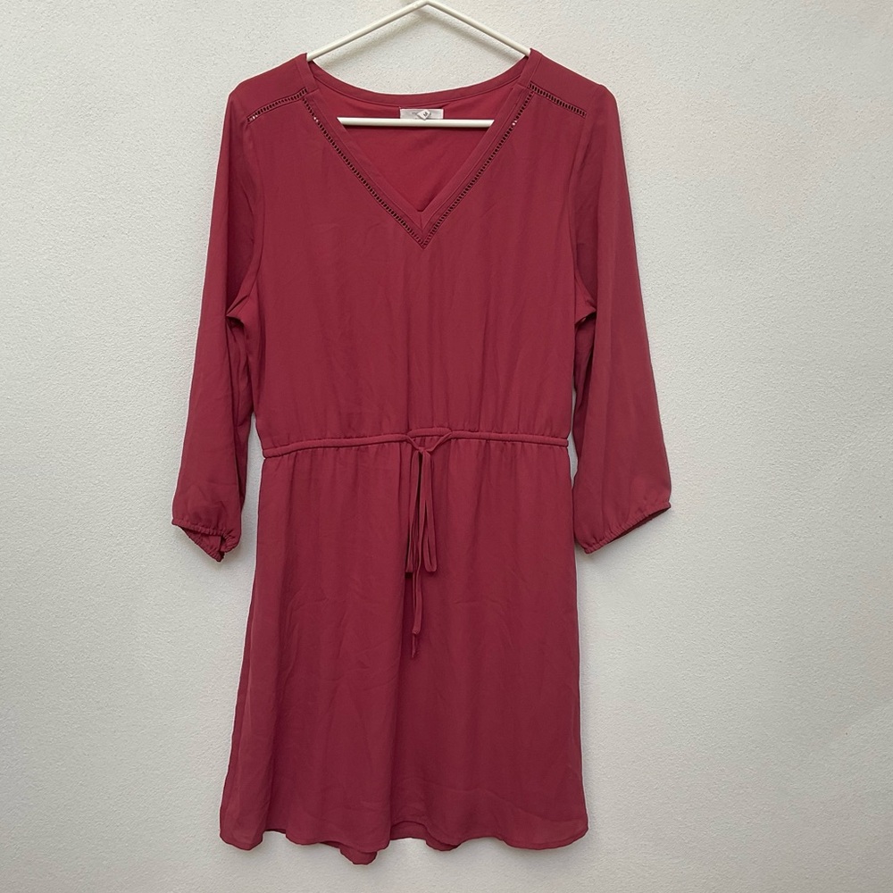 Maurices Pink V-Neck Elastic Waist Half Sleeve Dress Size M Career Work Modest